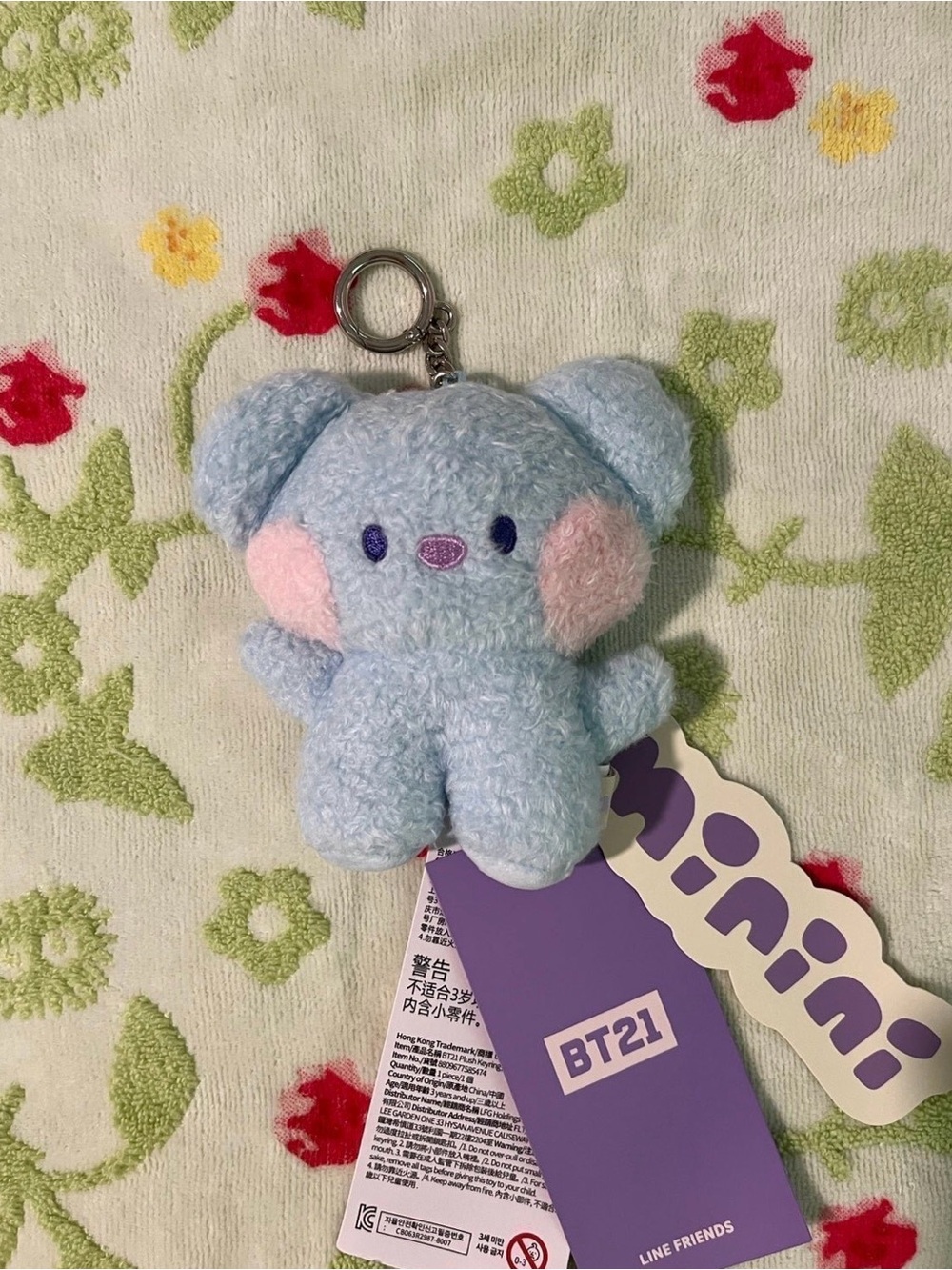 BT21 Koya Mini Plush Keychain Light Blue with Pink Cheeks
